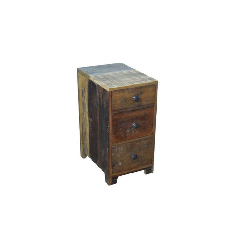 Natural wood 3 drawers small locker withcast iron knobs