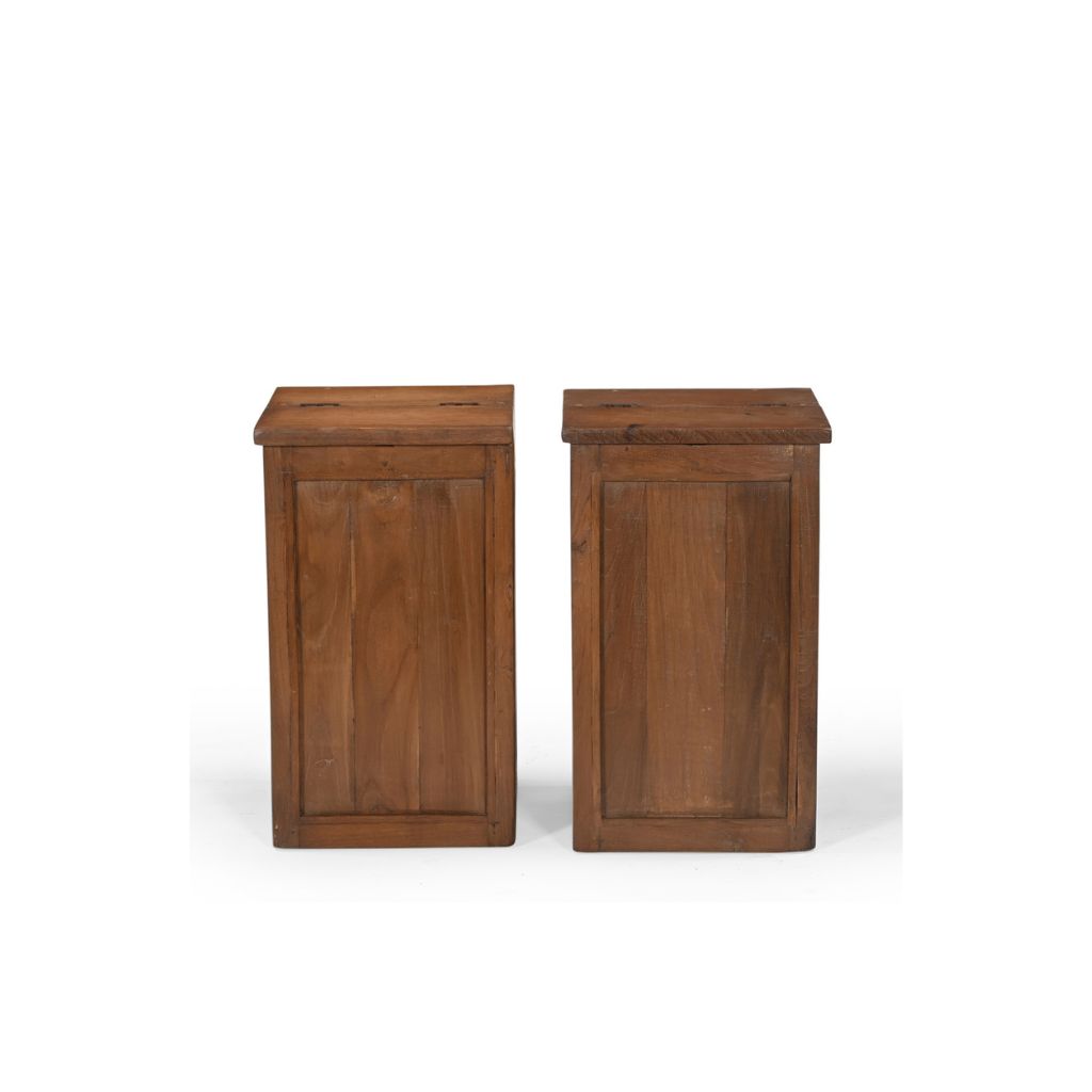 Pair of teak box with a top opening showing the front