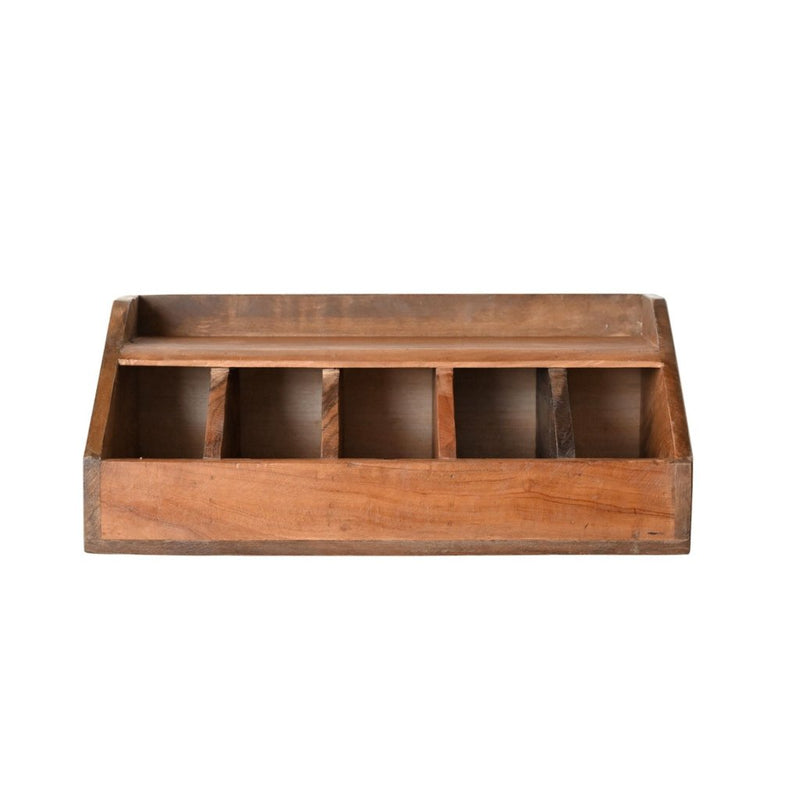 Bureau Storage with 5 open Compartments & a little shelf in natural reclaimed wood, front view