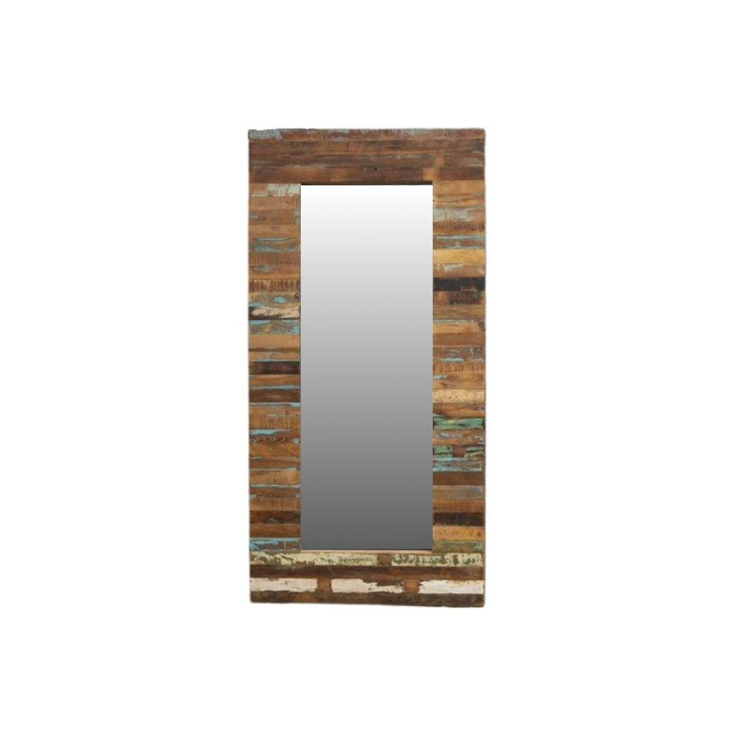 Medium size mirror made of coloured reclaimed wood