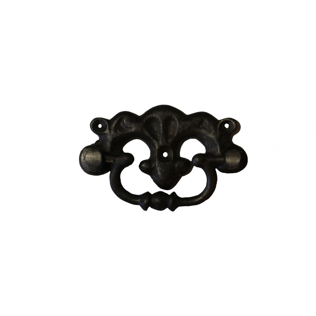 Ornate Cast Iron Chest Handle with 3 screw holes.