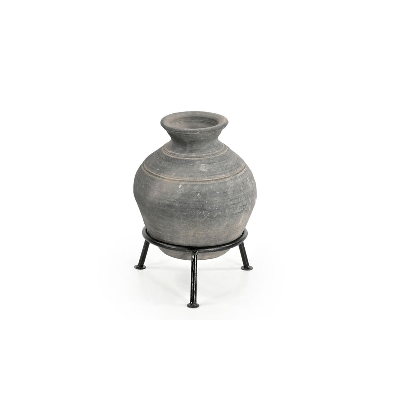 Clay Pot with Metal Stand front view