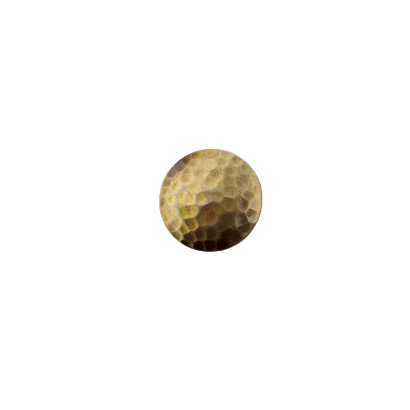 Round cast iron knob with hammered effect in brass finish showing the top.