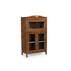 Wooden vintage glass cabinet with glass doors on a white background