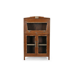 Wooden vintage glass cabinet with glass doors on a white background