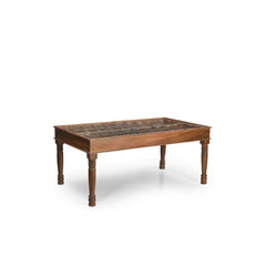 Wooden table with a textured surface on a white background