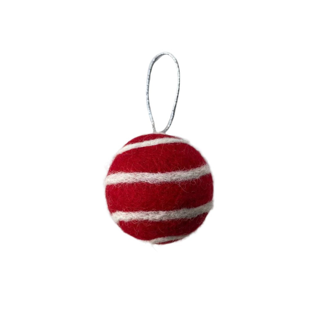 Xmas Ball Felt Stripe Red