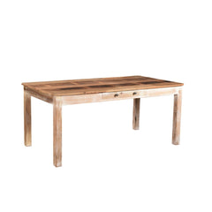 dining tabel 200cm with white wash legs, reclaimed natural wood top and one single drawer