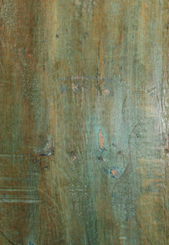 Bench Cast Iron & Reclaimed Teak Close up of green patina wood
