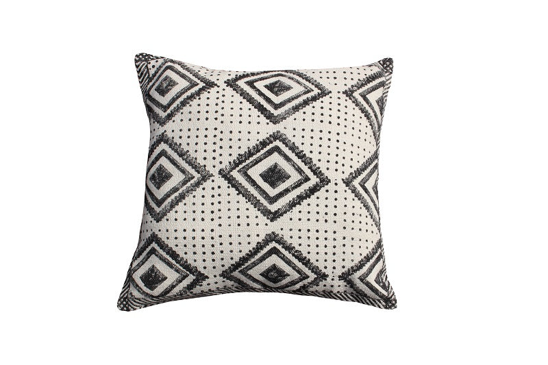 Block Print Cotton Cushion Black Diamond