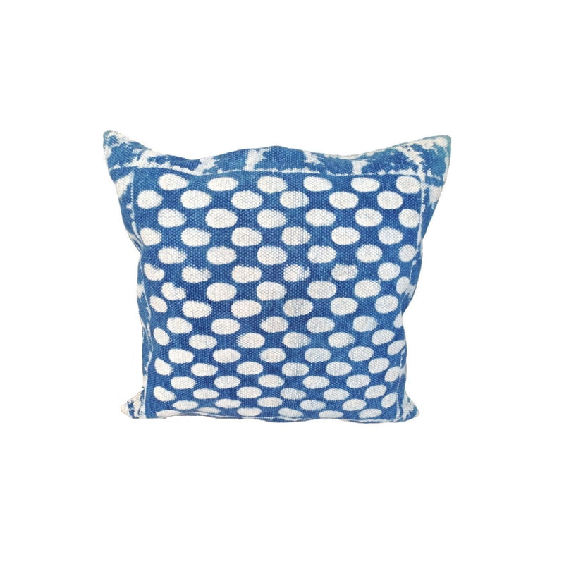 Block Printed Cushion Polka dots Blue