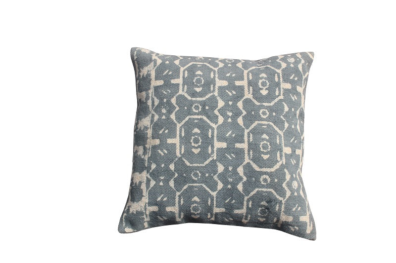 Block Print Cotton Cushion Duck Egg