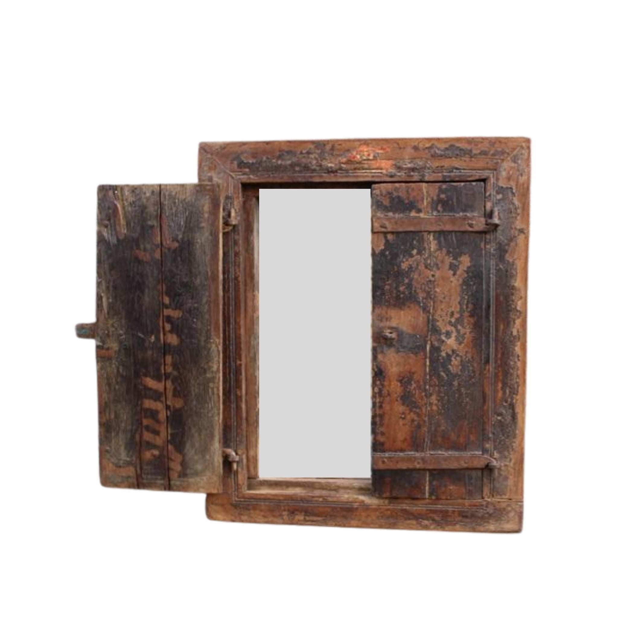 Dhaka mirror with one side open to show inside of mirror