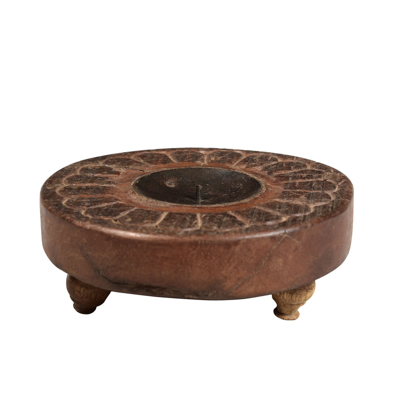 Mukam Wood Candle Holder side view on white background