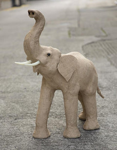 Elephant Paper Mache Front View Of Raised Trunk at HomeStreetHome