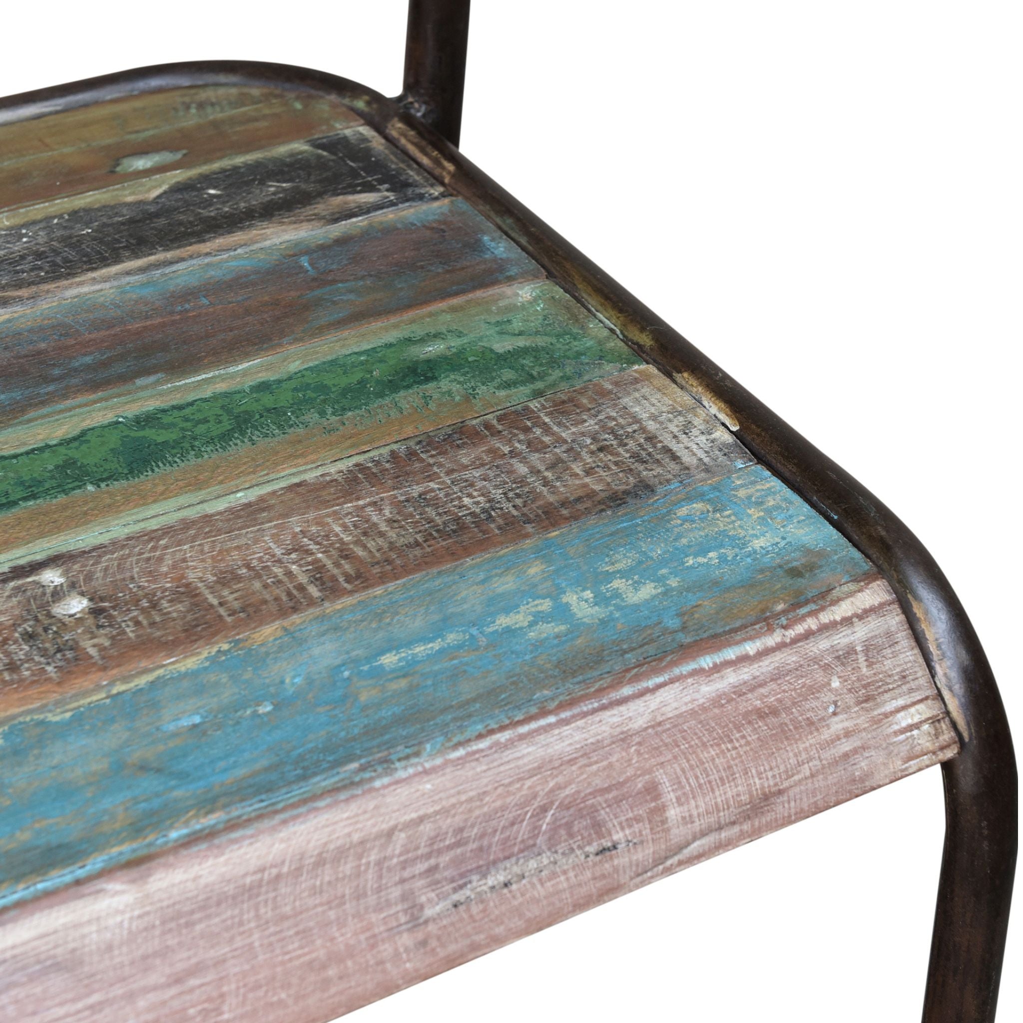 Multi-Tonal Wooden Dining Chair close up view of mixed colour reclaimed wood