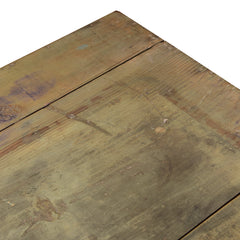 Wood side table/console green with one shelf at the bottom detail view of the wood