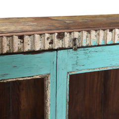 Sky Blue Wall Glass Cabinet close up of trim
