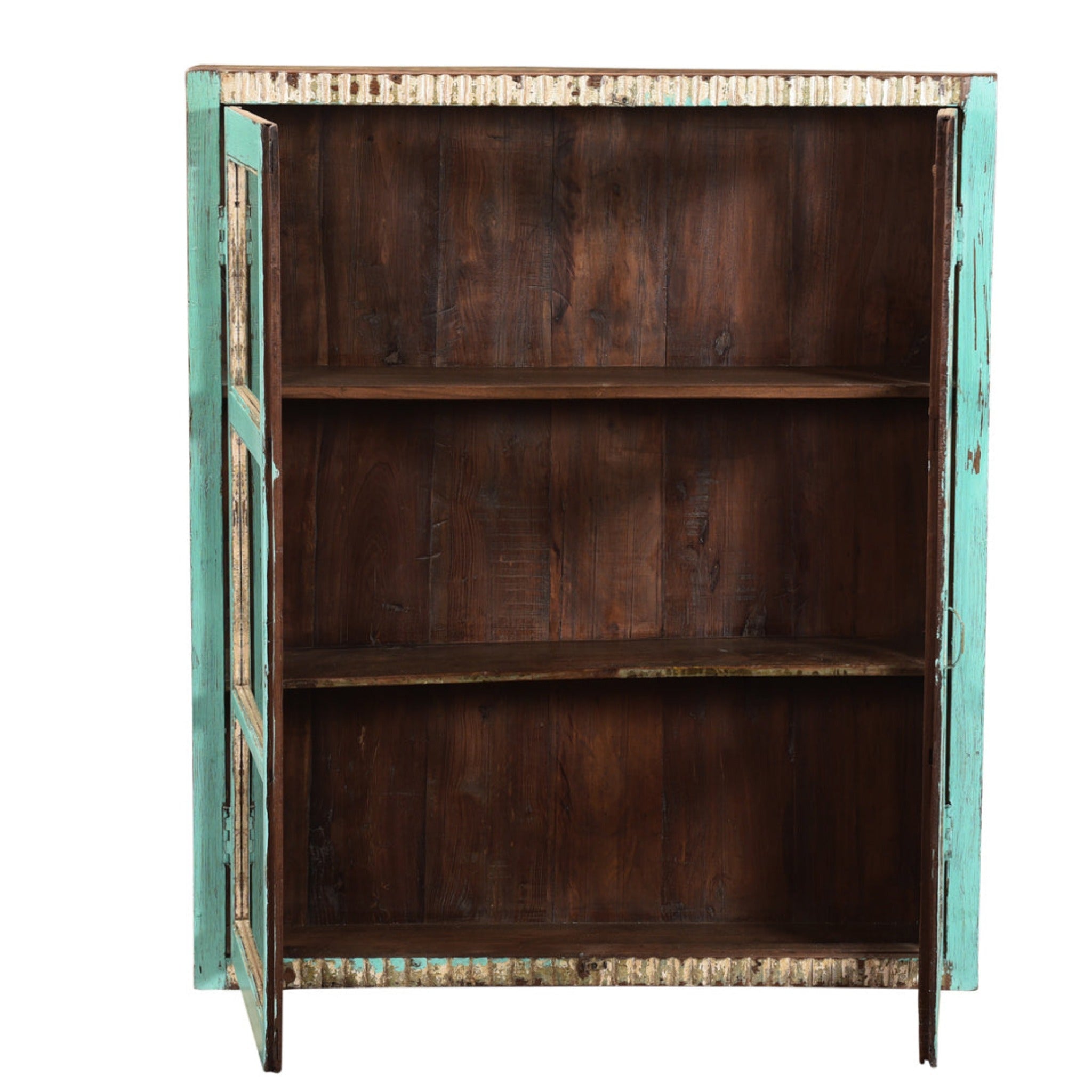 Sky Blue Wall Glass Cabinet With both doors open