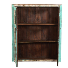 Sky Blue Wall Glass Cabinet With both doors open