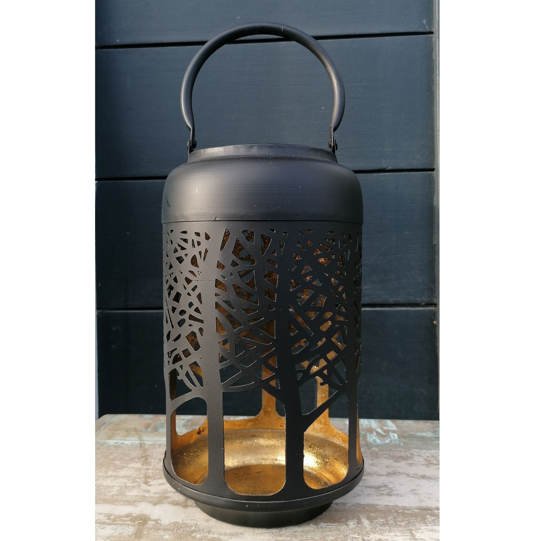 Tree Pattern Lantern Black and Gold