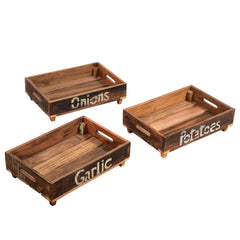 Vegetable Crate Separate With Potatoes, Onions and Garlic Birds Eye View