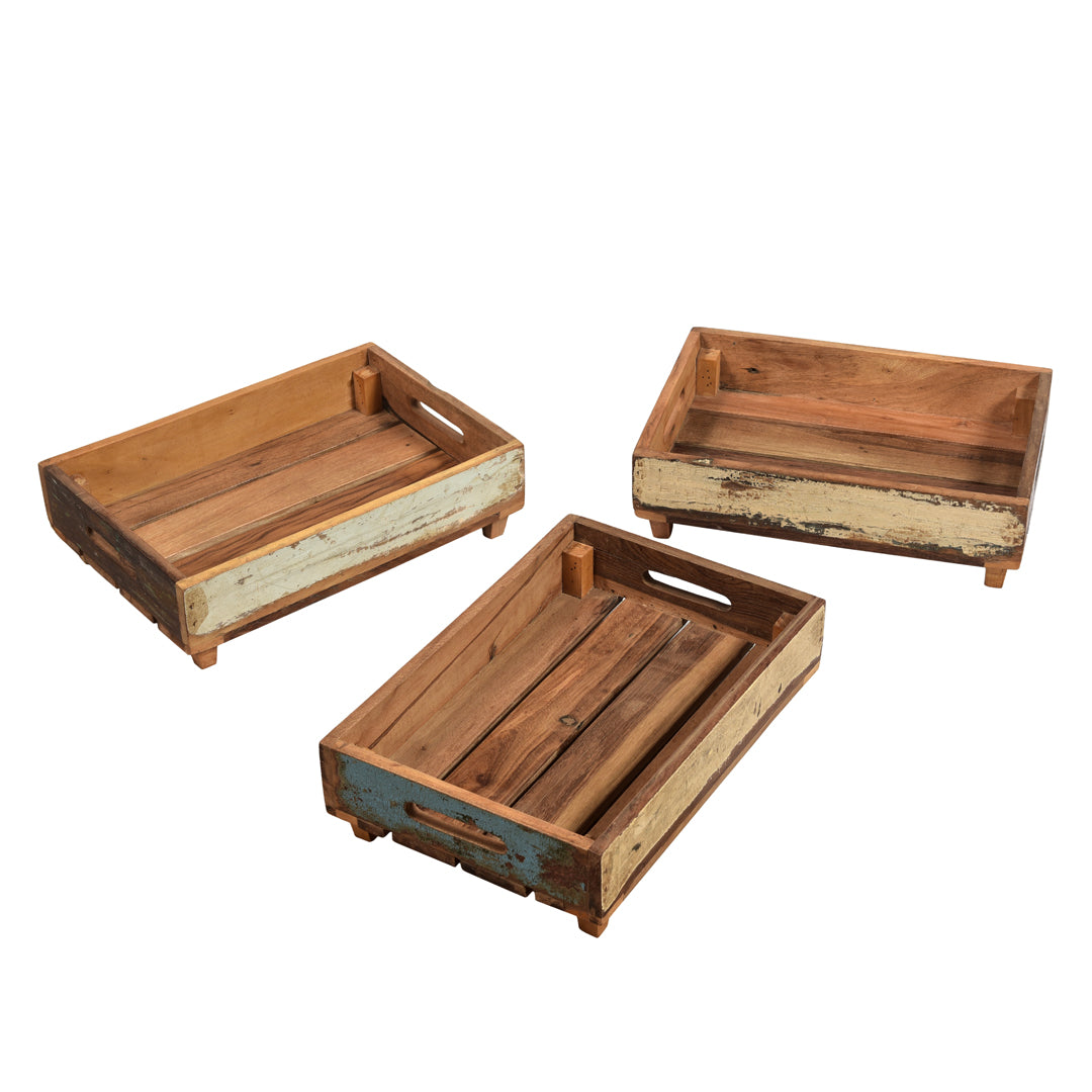 Original Vegetable Crate with Cream, White and Natural Patina Separate Crate Front View