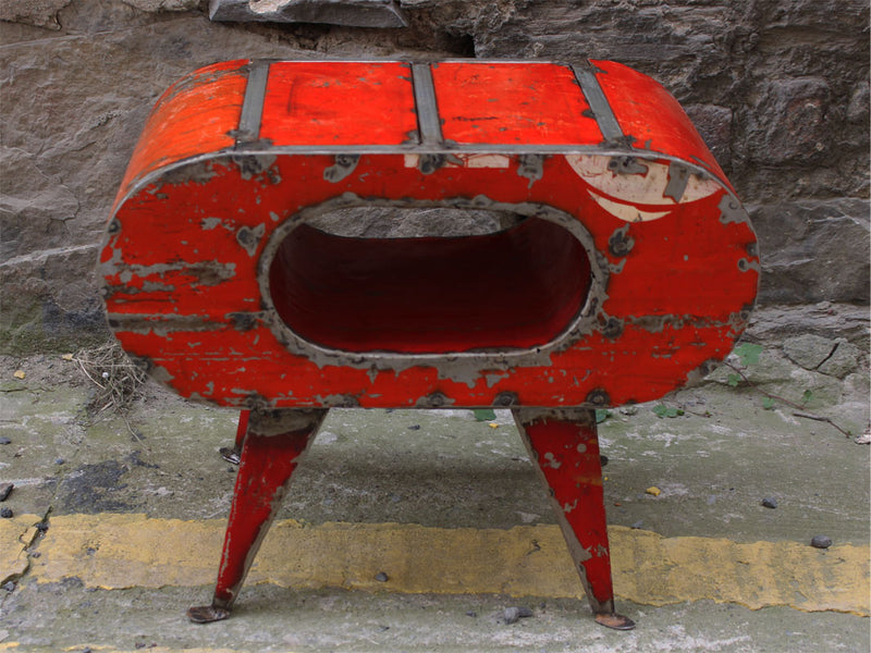 pop art side table made out of recycled oil tanker material