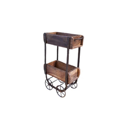 2 reclaimed brick moulds on a mini metal trolley with 4 little wheels sideview