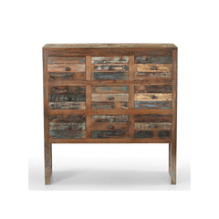 Reclaimed wood dresser with  drawers on a white background