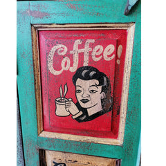 Vintage Advert Handpainted Cabinet with front close view of painted coffee advert