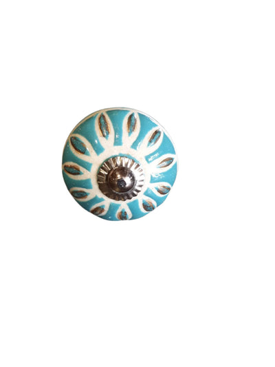 Ceramic knob with a blue & white flower design with silver fittings