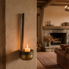 Vintage metal ladle in a living room