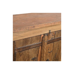 Rustic Wooden sideboard with 3 double doors made of reclaimed wood. Showin the detail of the front.