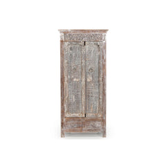 Tall cabinet made from reclaimed doors & panels with a white wash patina