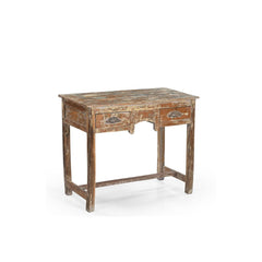 Vintage wooden console with two drawers on a white background