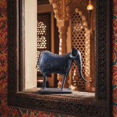 black metal elephant in an indian style interior