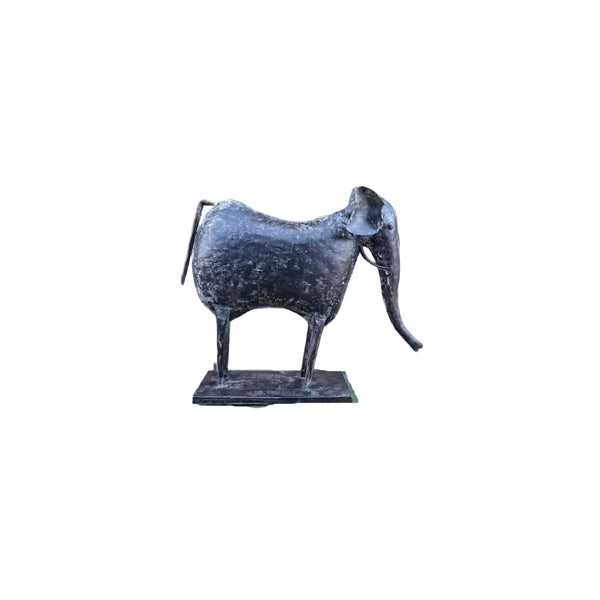 Black metal elephant on a white background