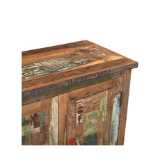 Close up of the reclaimed wood showing the original patinas.