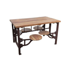 Reclaimed Wood rectangular table with cast iron base & 4 swivel wood stools