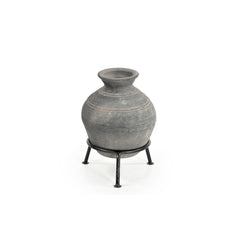 Clay Pot with Metal Stand front view 