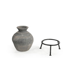 Clay Pot with Metal Stand with stand beside the pot 