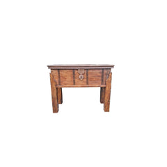 Wooden side table with a lid on a white background