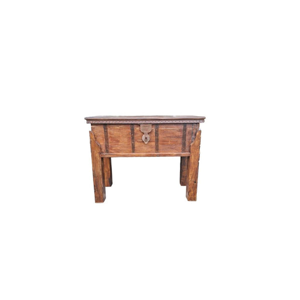 Wooden side table with a lid on a white background