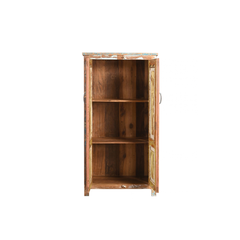 Coral Old doors wood cabinet on a white background with doors open and 2 inner shelves
