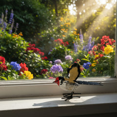 Bird figurine on a window sill