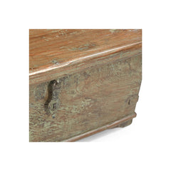 Beautiful Vintage small trunk with a natural & green patina with a cast iron latch showing detail of the lock.