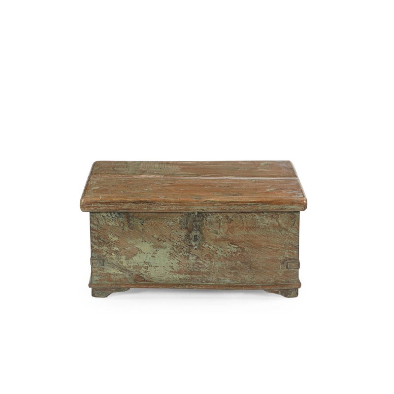 Beautiful Vintage small trunk with a natural & green patina with a cast iron latch showing the front.