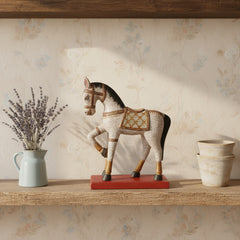Wooden white horse handpainted on a shelf