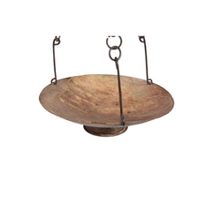 vintage metal tray hanging with 3 chains on a white background